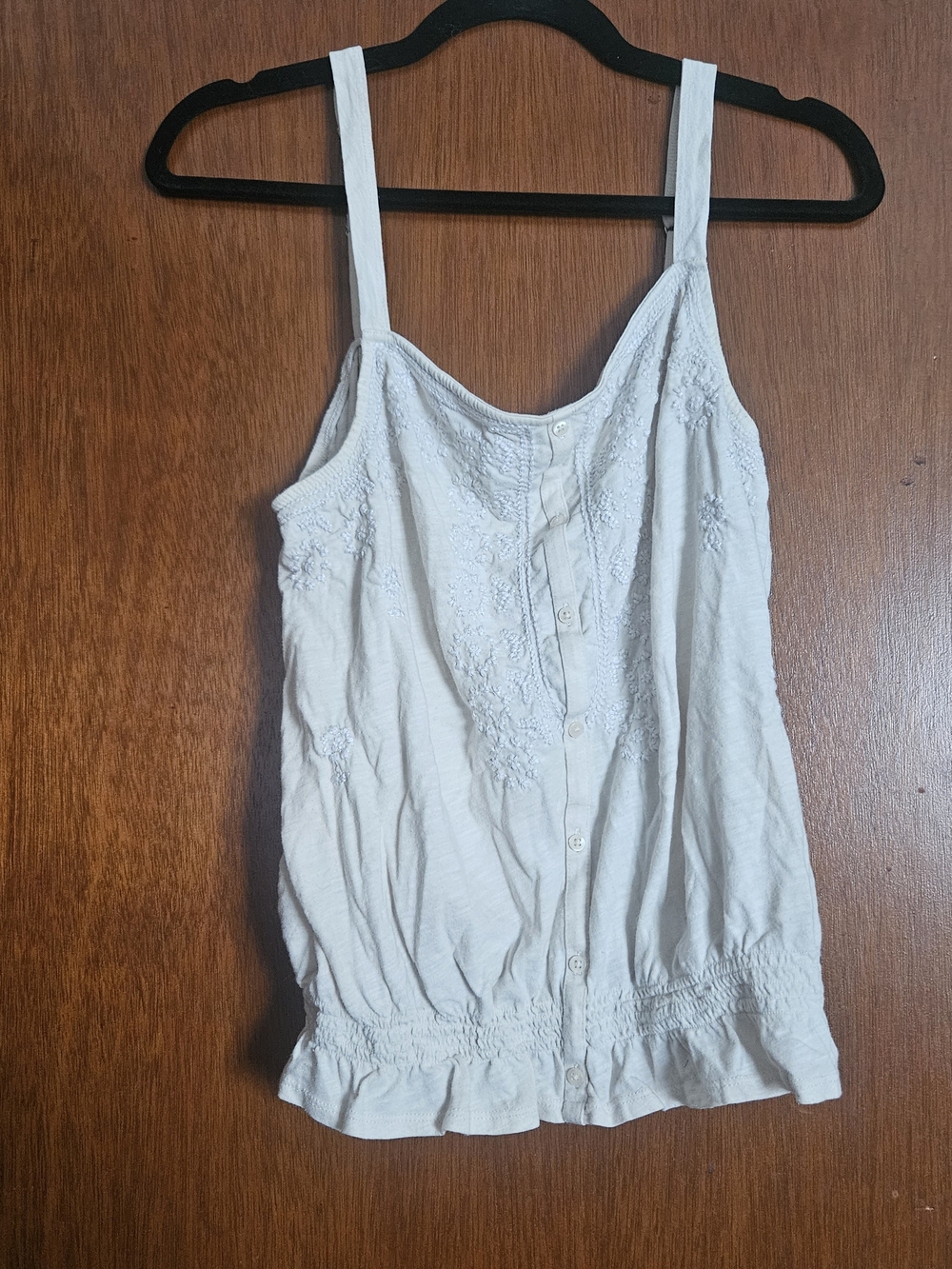 American Eagle Outfitters White Embroidered Button-Front Cami